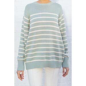 Brandy Melville Crewneck Striped Brianna Cotton Sweater Green One Size - Medium